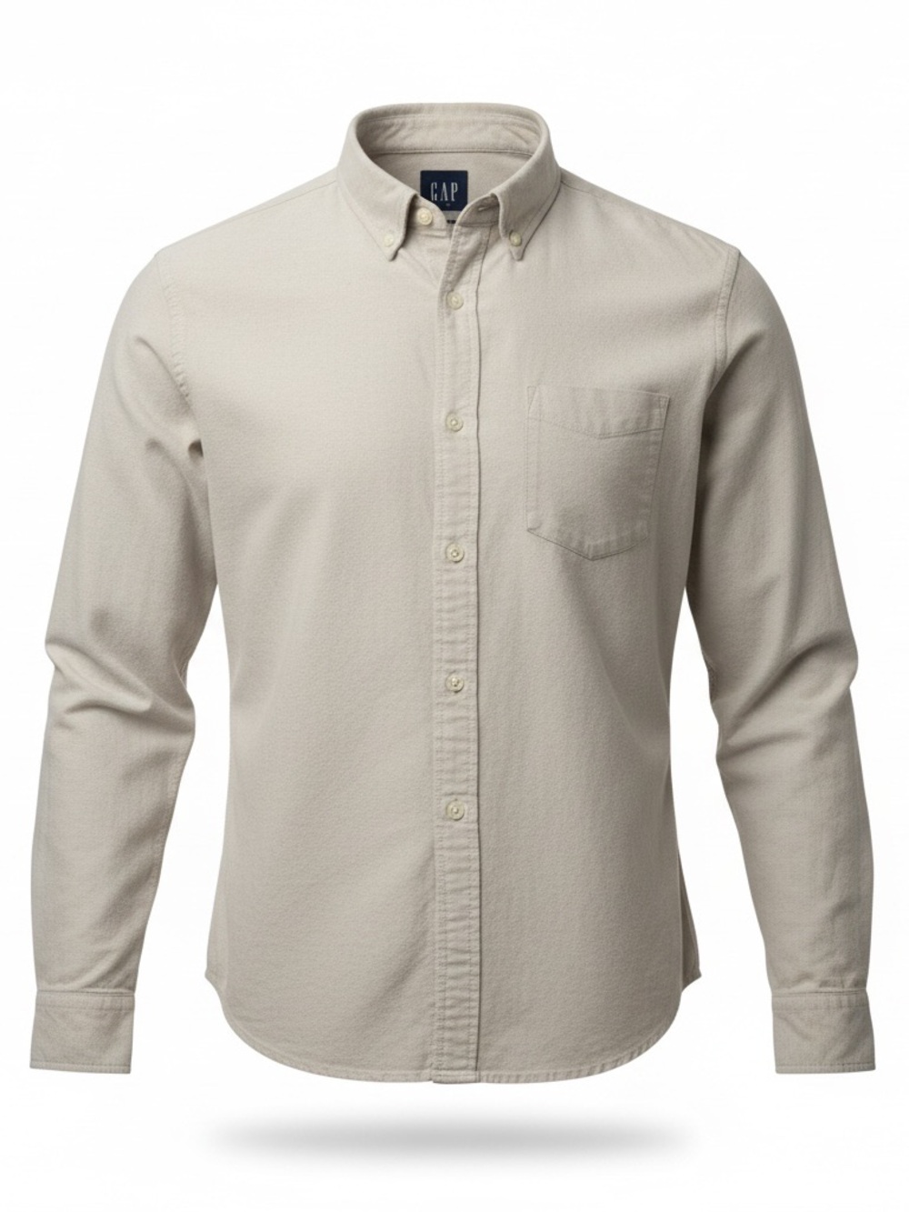 GAP Men's Long-Sleeve Button-Down Shirt in Light Beige